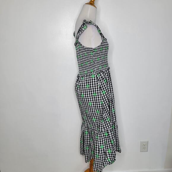 Kate Spade Gingham Voile Smocked Dress Ruffle Embroidered Women Summer Small - Picture 3 of 13